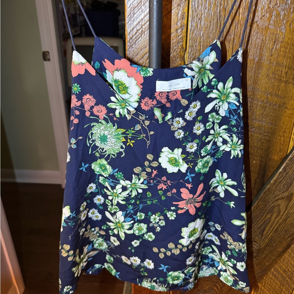 OAK + FORT Green and White Camisole Sleeveless Top